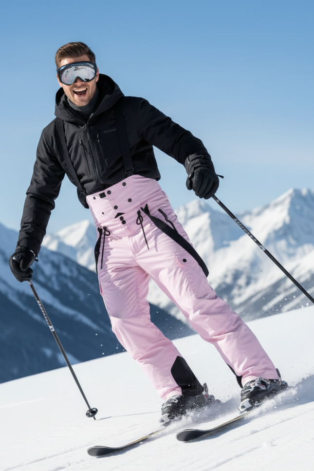 Pantalon De Ski Rose Pâle Imperméable Salopette Homme - Polyester - vue 3