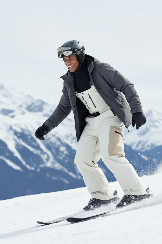 Pantalon De Ski Crème Cargo Imperméable Bretelles Homme - Beige Polyester - vue 3