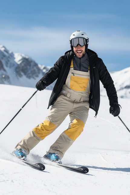 Pantalon De Ski Beige Jaune Imperméable Bretelles Homme - Polyester - vue 3