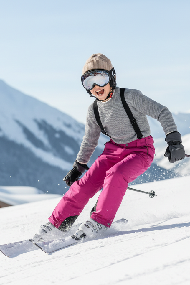 Pantalon De Ski Enfant Rose Vif Imperméable Bretelles - Polyester - vue 3