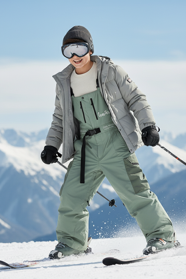 Pantalon De Ski Vert Ample Imperméable Bretelles Enfant Hiver - Polyester - vue 3